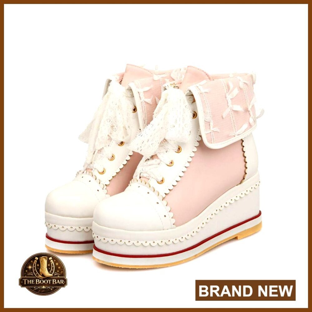 Lolita Cosplay Brogue Wedge Boots Platform Ankle Booties Retro Chic Style